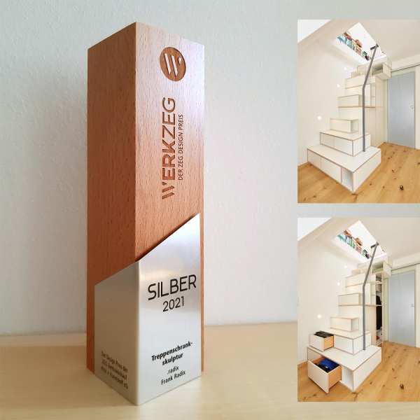 radix - Hart46 - Raumspartreppe mit Kleiderschrank, Multiplex Birke filmbeschichtet, Dekorspan Champagner, Handlauf Stahl, Schiebetür Glas satiniert – WERKZEG Design Preis 2021 (Silber) radix - Hart46 - Raumspartreppe mit Kleiderschrank, Multiplex Birke filmbeschichtet, Dekorspan Champagner, Handlauf Stahl, Schiebetür Glas satiniert – WERKZEG Design Preis 2021 (Silber) 6